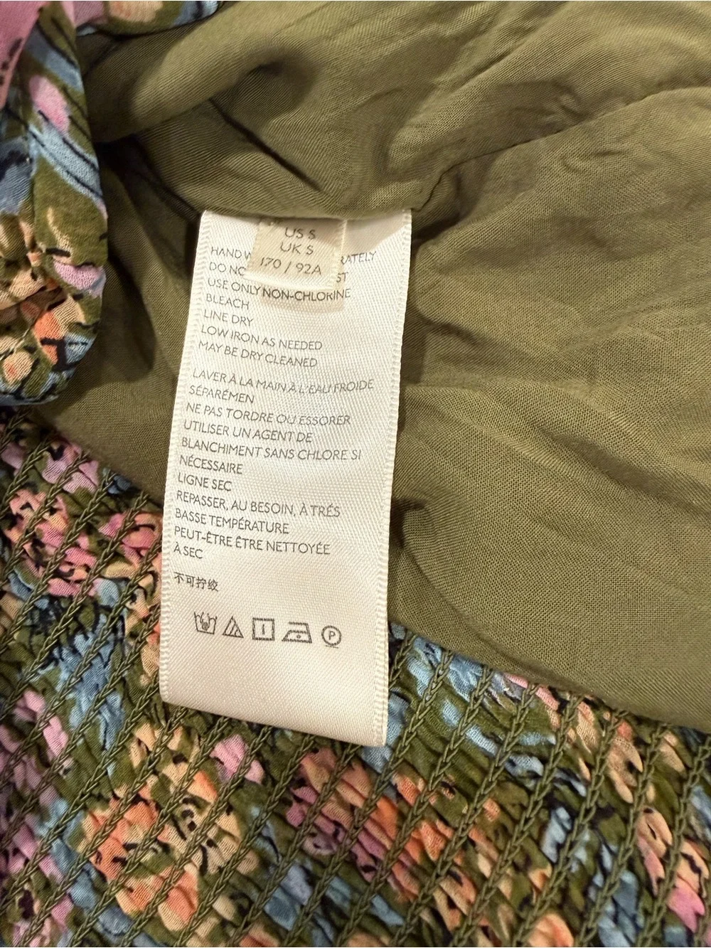 Boho Free People Olive Floral Ruched Crop Top Open Back Balloon Sleeve Size S
